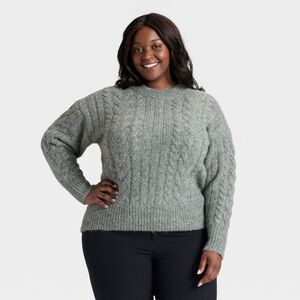Women's Cabled Sweater - A New Day Heather Gray 2X